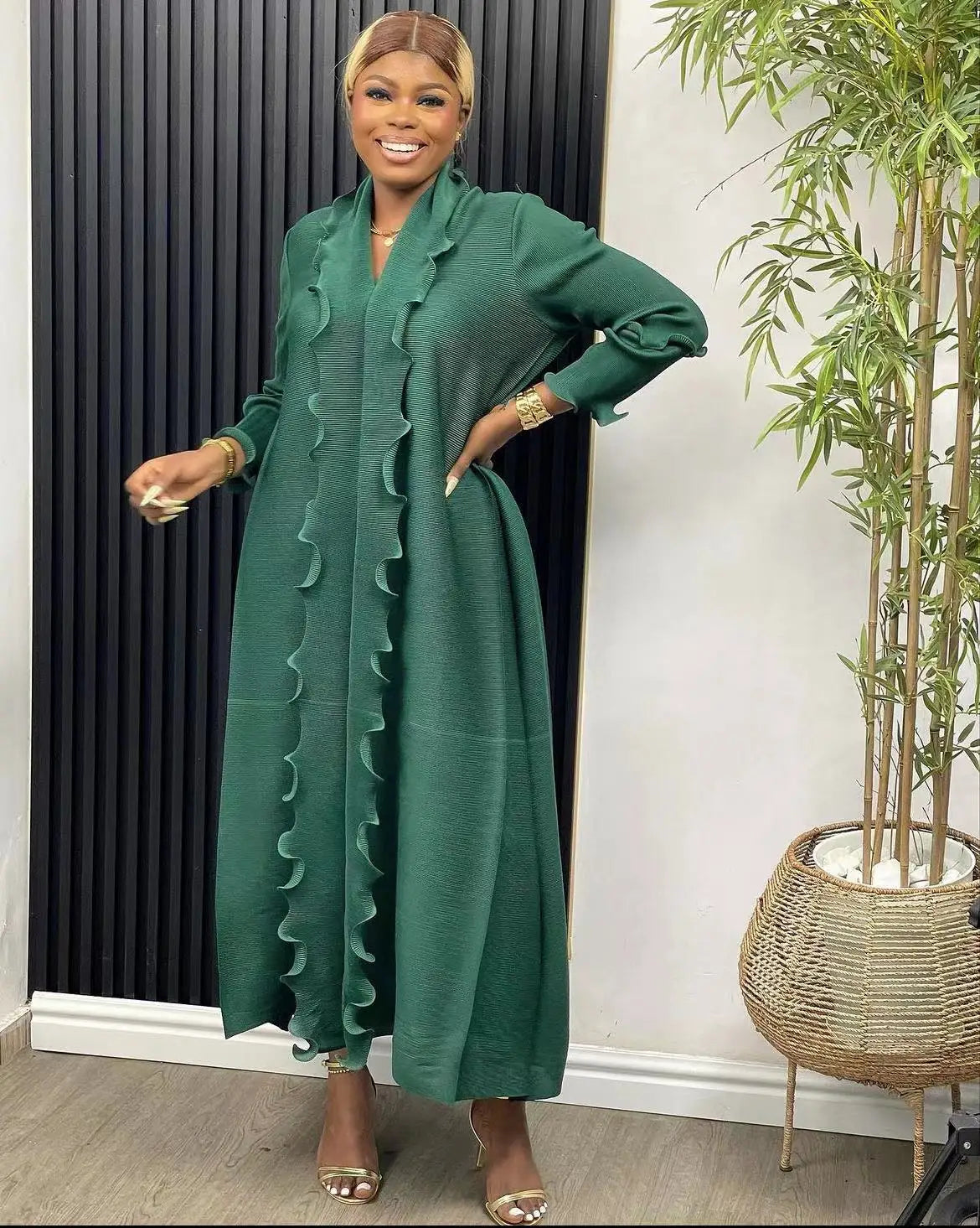 Women Eid Muslim Dress Ruffles Sleeve Dubai Abayas Solid Dresses Sashes Loose Casual Morocco Kaftan Islam Arab Ankle Length