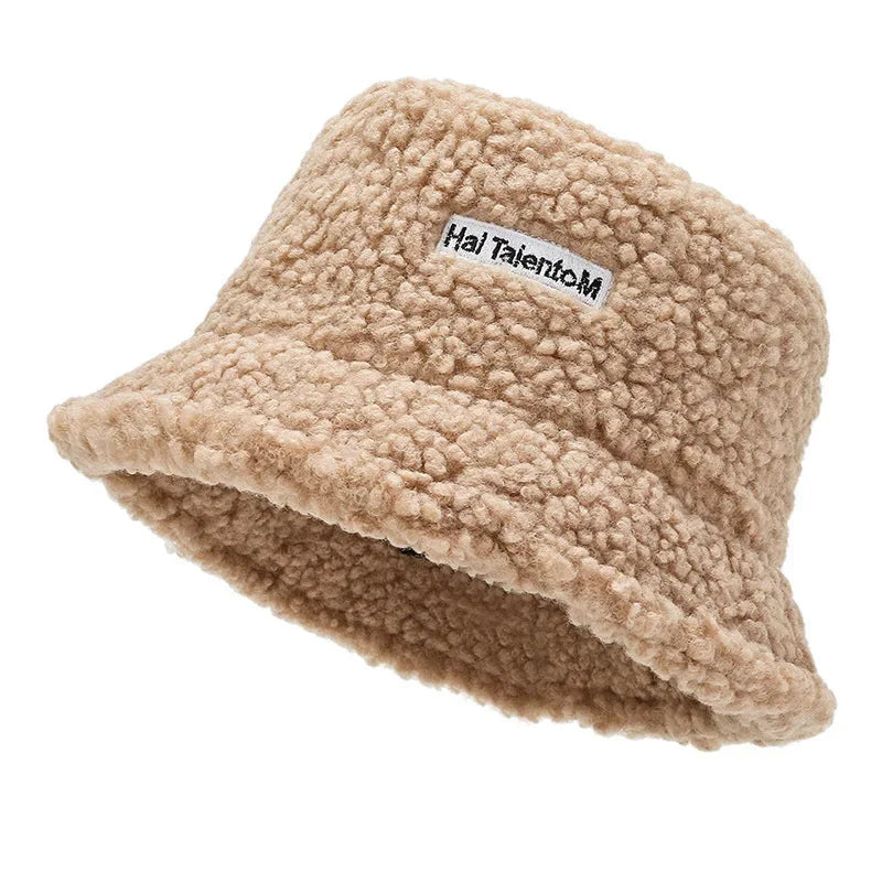 Women Girls Faux Fur Bucket Hat Plush Warm Fisherman Hat Outdoor Windproof Panama Bowl Hats Autumn Street Cold -proof Cap Hats