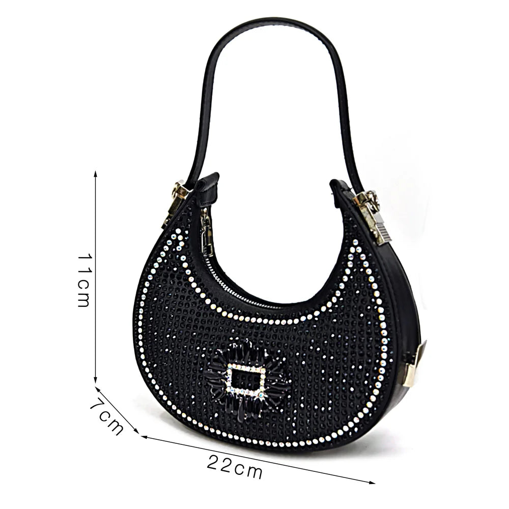 Venus Chan Luxury Rhinestone Heel & Handbag Set – Black & Gold Party Combo
