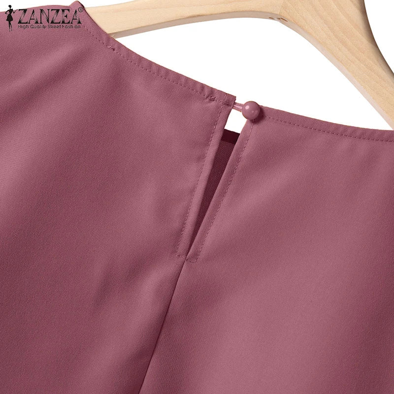 ZANZEA 2PCS Women Summer Pant Sets Casual Solid Work Outfits 3/4 Sleeve Blouse Wide Leg Trousers Suit 2025 Fashion Matching Sets