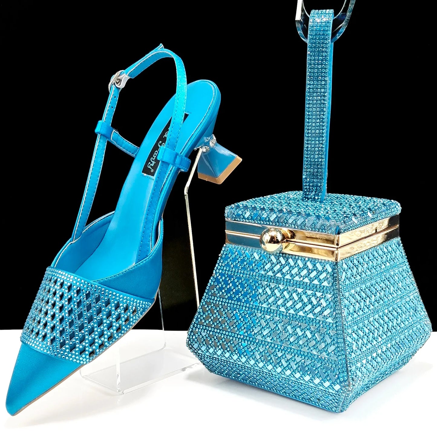 Nigeria Fashion Rhinestone-encrusted Ladies Party Shoes And Special bag High Heels And Dual Purpose Mini Bag Women's Shoes