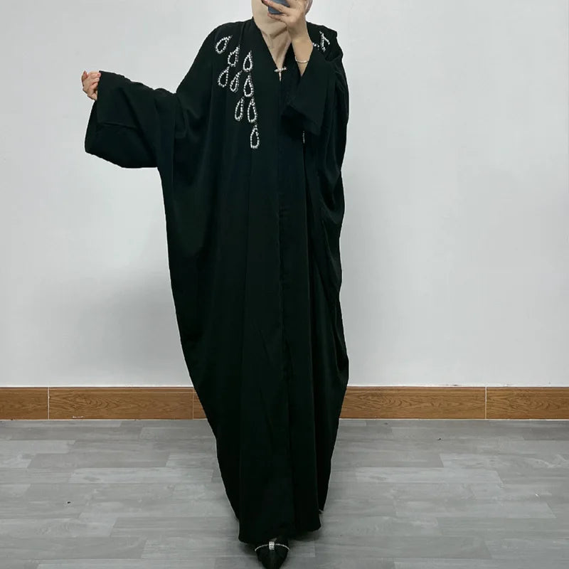 Ramadan Luxury Muslim Fashion Bat Sleeve Moroccan Turkiye Dubai Dress Middle East Arab Dress Sequins Golden Velvet Long Dress