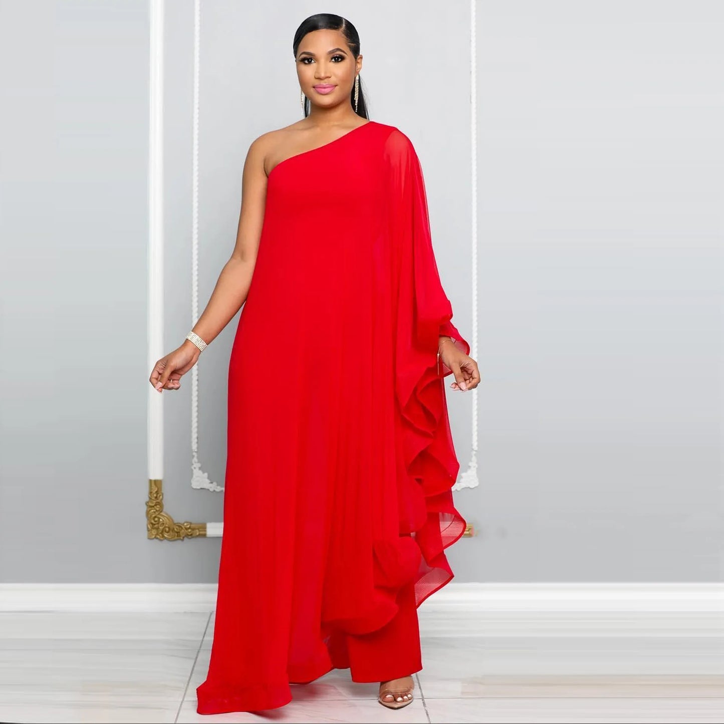 White Wide Leg Party Jumpsuit Sexy Women One Shoulder Elegant Solid Ruffles Casual Overalls Rompers
