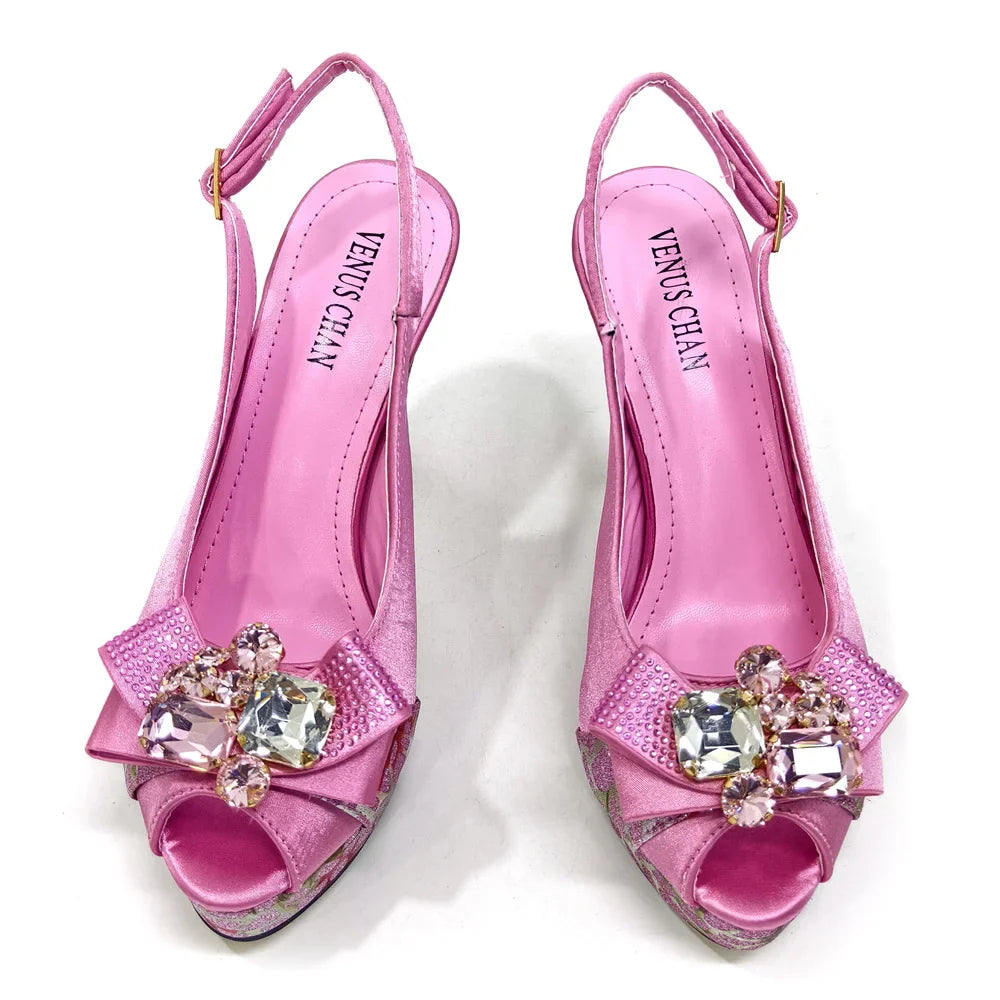 Nigerian Women Heel Party Shoes and Bag Set Royal Blue Colour Rhinestone Handbag Italian Design Wedding INS 2024