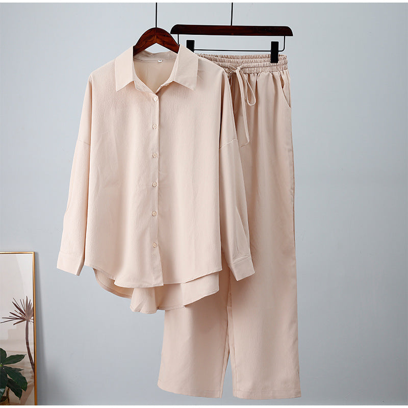 Summer Outfits for Women 2023 Fashion Loose Elastic Wrinkle Long Sleeve Shirt Wide Leg Pants Casual Set for Women 2 Piece Set