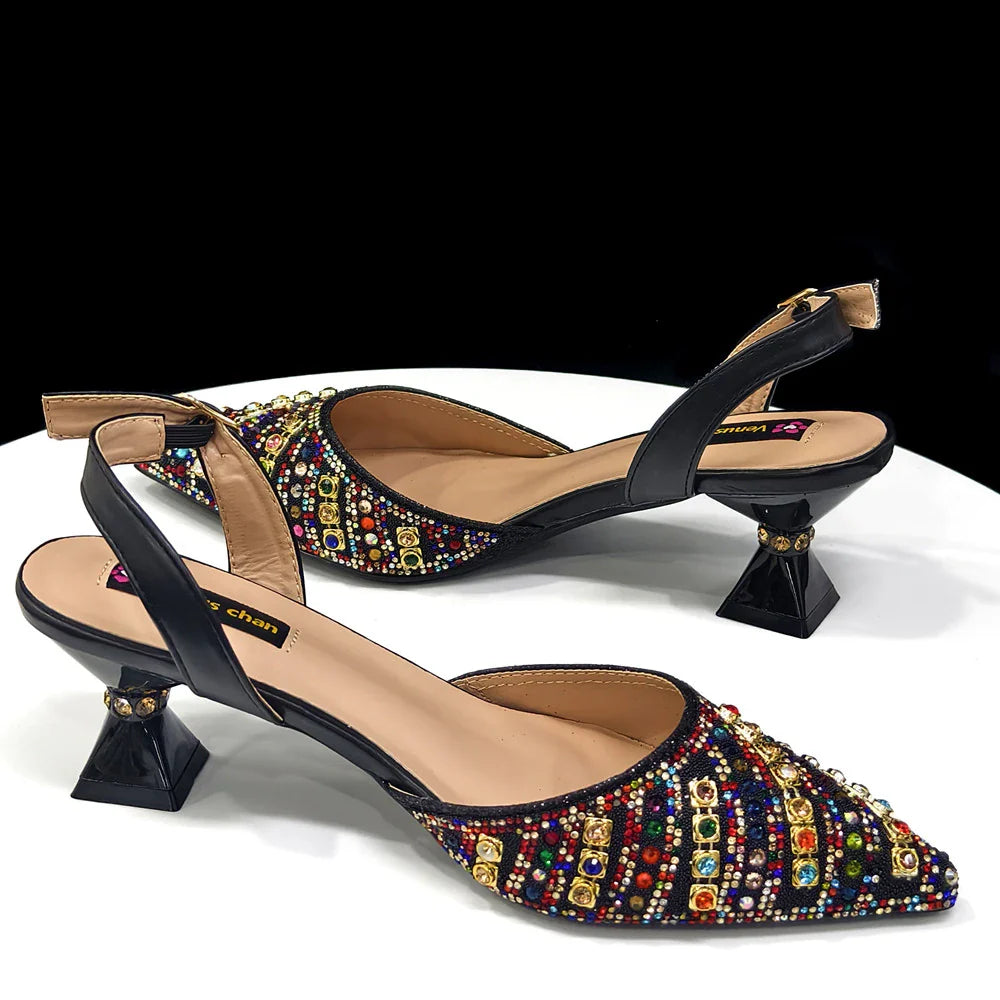 Venus Chan2025 Elegant Multicolor Color Women's Heels and Rhinestone Handbag Set - Italian Design for Weddings and Parties