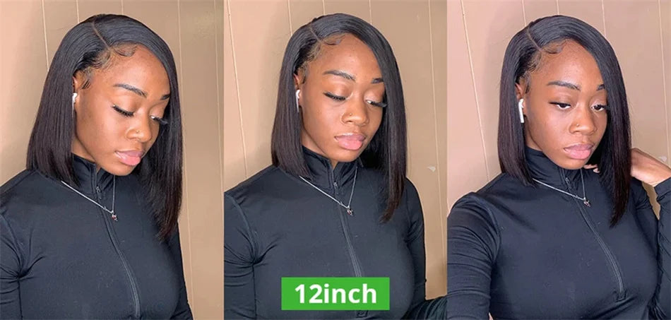 Vietnamese Super Double Drawn Bone Straight 13x4 Frontal Bob Wig with 100% Human Hair Natural Black 210% Density For Black Women