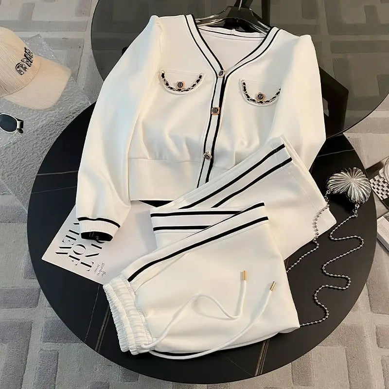 Spring and Autumn High End Casual Sports Set Women's Western V-neck Top Wide Leg Pants Two Piece Setj Uicy Corture Tracksuit