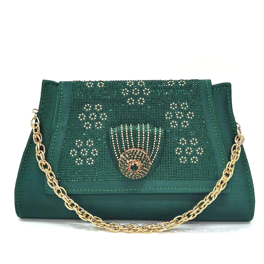 Venus Chan 2024 Italian Design Girly Style Golden Color Wedding Shoes And Bag Full Diamond Decoration Metal Closure Bags