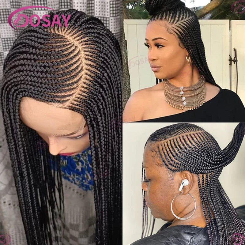 Synthetic Box Side Part Braided Wigs For Black Women Cornrow Braids Lace Wigs Full Lace Front Wig Braid African Hair Braided Wig