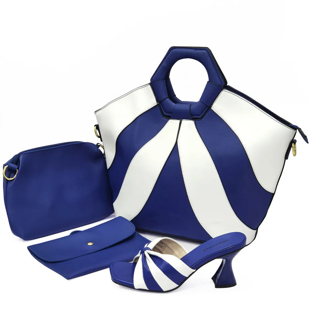 Summer Sandals for Women 2022 Fashion Colorblock Three Piece Tote Bag With High Heels Casual Ladies Shoes And Bag Set
