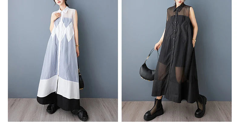 NYFS 2025 Summer New Loose plus Size Organya splicing sleeveless Shirt Dress Robe Elbise Korean Style Women Dress