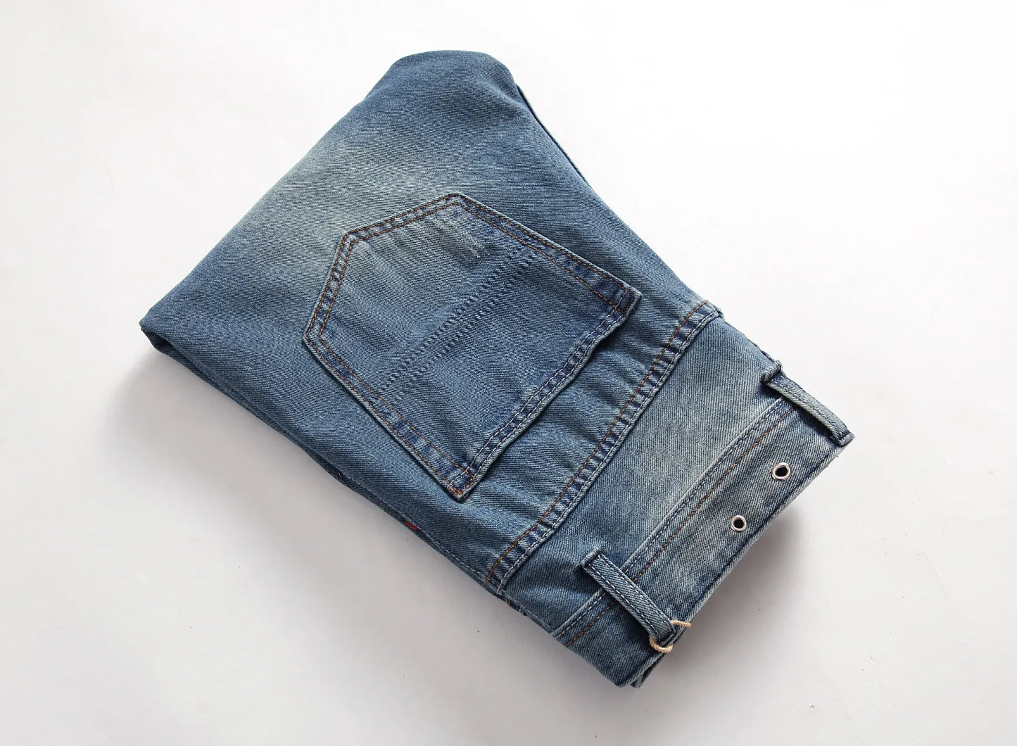 Vintage Distressed Slim Fit Men's Denim Jeans with Button Fly