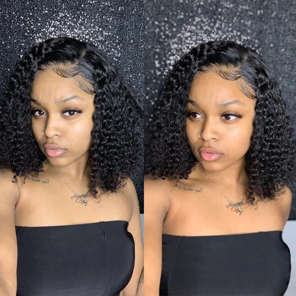 Wear And Go Glueless Wig Short Kinky Curly Bob Frontal Wig 12A Malaysian Lace Front Human Hair Wigs Wet And Wavy Water Wave Wig