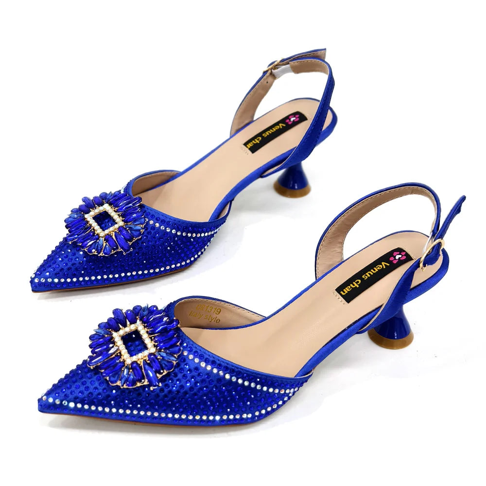 Venus Chan Luxury Rhinestone Heel & Handbag Set – Black & Gold Party Combo