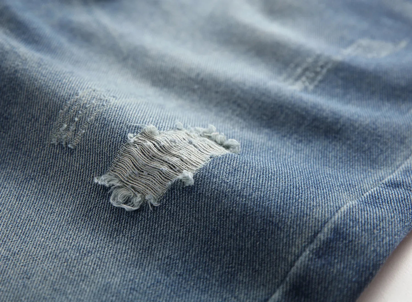 Vintage Distressed Slim Fit Men's Denim Jeans with Button Fly