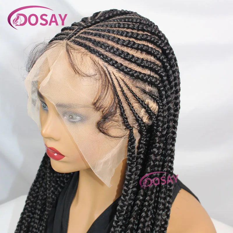 Synthetic 32" Full Lace Wig Braided Wig Middle Part Style Knotless Braided Lace Wig For Women Hand Made Lace With Baby Hair