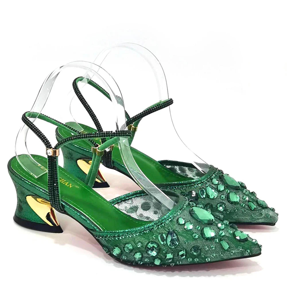 Venus Chan 2023 Newest INS Style Lace Elegant High Heels Pointed-Toe Nigeria Popular Design African Ladies Shoes And Bag Set