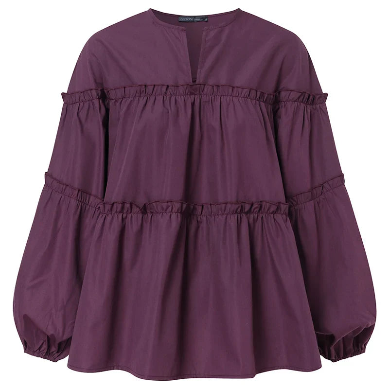 ZANZEA Fashion Women Long Puff Sleeve Blouse Autumn Spring Eelgant Shirt Ruffles Blusas Femininas Mujer Party Work Tops Tunic