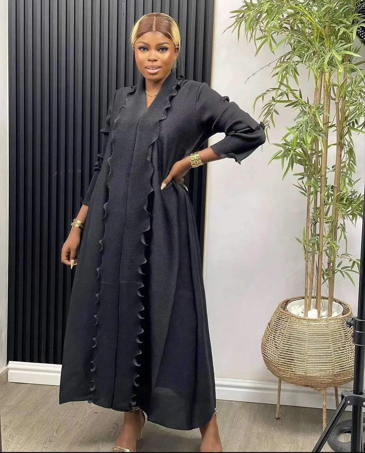 Women Eid Muslim Dress Ruffles Sleeve Dubai Abayas Solid Dresses Sashes Loose Casual Morocco Kaftan Islam Arab Ankle Length