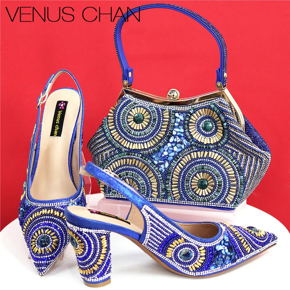 Spot Goods Elegant Streamlined Pointed Toe Women's Shoes Matching Flower Basket Handbag Party Women's Shoes And Bag Set