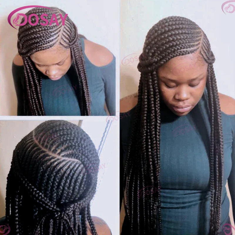Synthetic Box Side Part Braided Wigs For Black Women Cornrow Braids Lace Wigs Full Lace Front Wig Braid African Hair Braided Wig