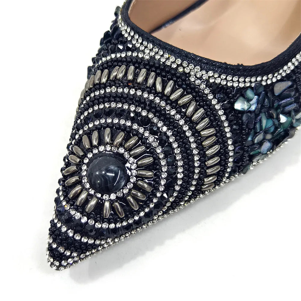 Spot Goods Elegant Streamlined Pointed Toe Women's Shoes Matching Flower Basket Handbag Party Women's Shoes And Bag Set