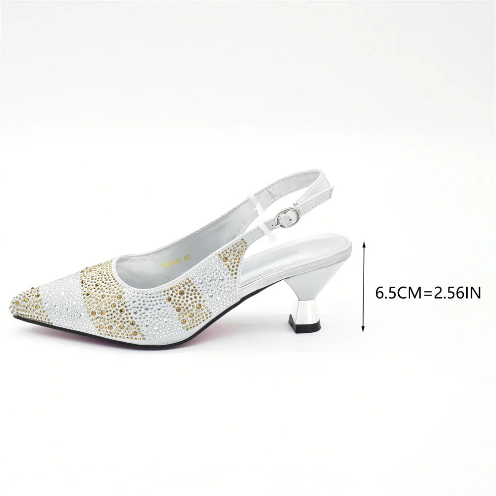 RUTIALNT Silver & Gold Crystal Shoe and Bag Set for Women