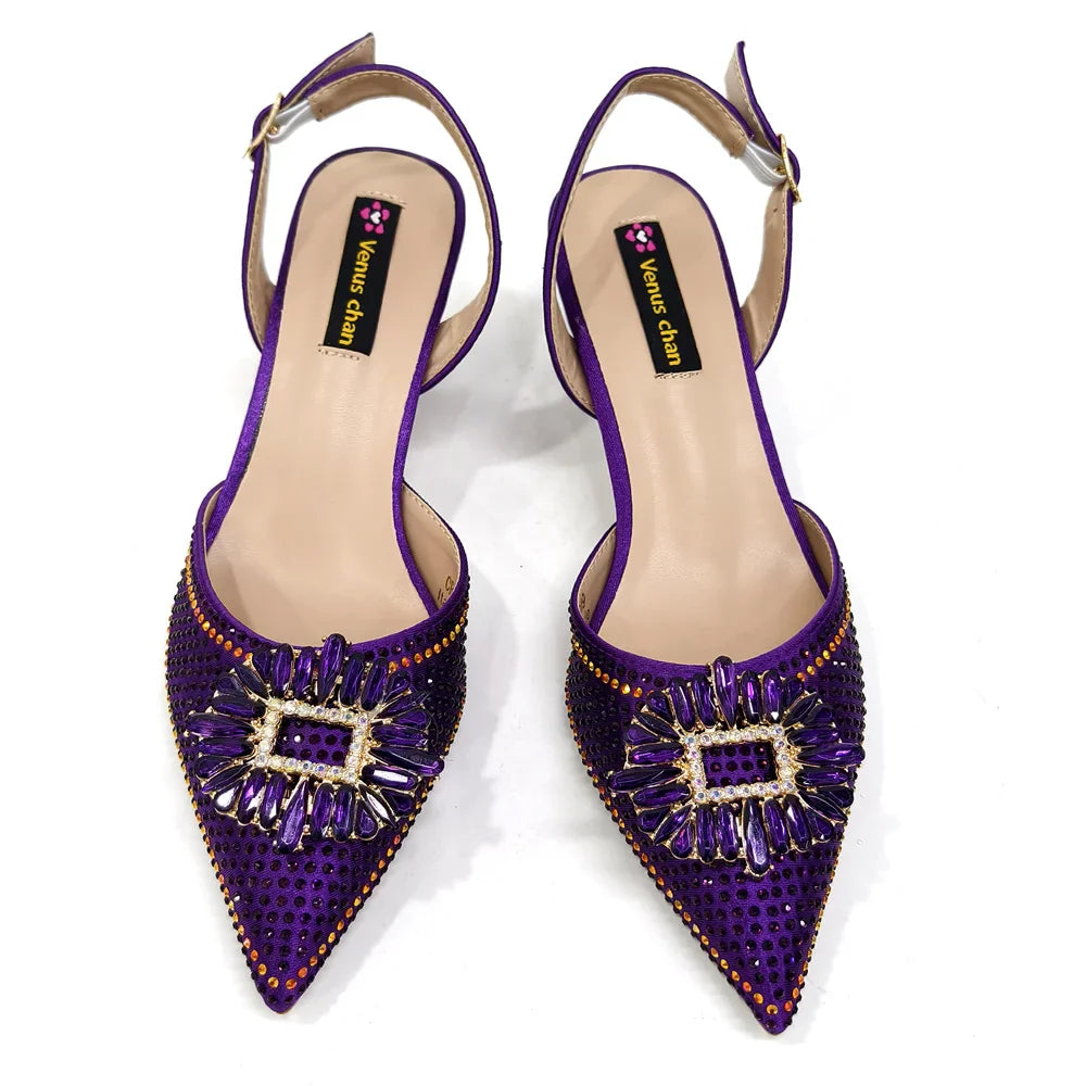 Venus Chan Luxury Rhinestone Heel & Handbag Set – Black & Gold Party Combo