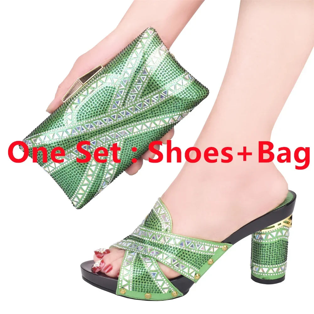 New Arrival Green Color Italian Shoes with Matching Bags Shoes and Bag Set African Sets 2024 Shoe and Bag Set for Party In Women