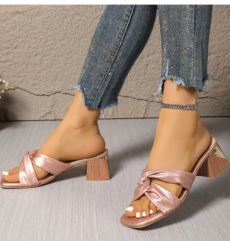 Women's Sandals Square Head Heels Sandals For Heeled Summer Shoes Woman Fashion Slippers Summer Sandalias De Mujer Heels Shoes