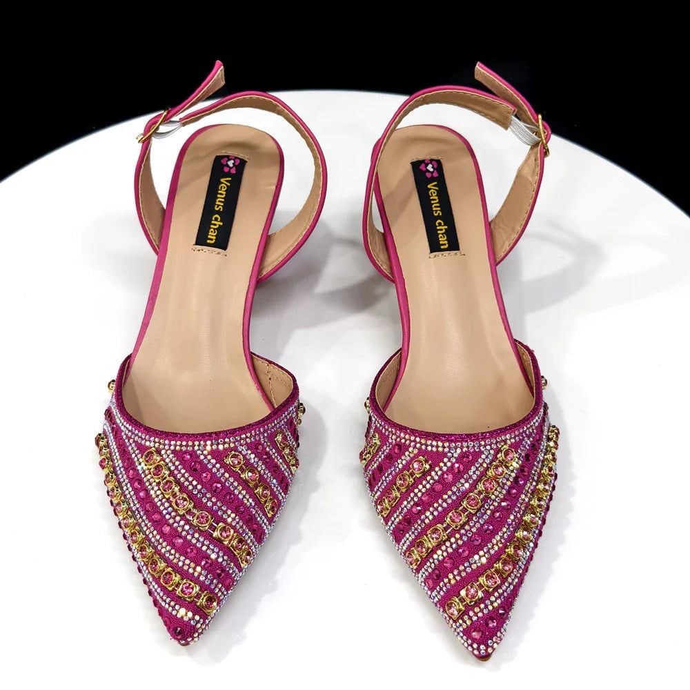 Venus Chan2025 Elegant Multicolor Color Women's Heels and Rhinestone Handbag Set - Italian Design for Weddings and Parties
