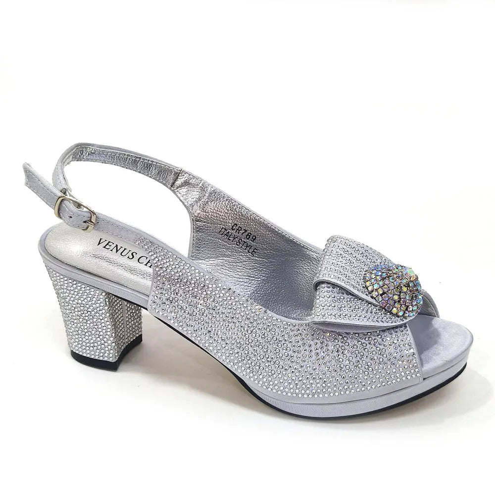 Venus Chan 2024 Italian Design Girly Style Golden Color Wedding Shoes And Bag Full Diamond Decoration Metal Closure Bags