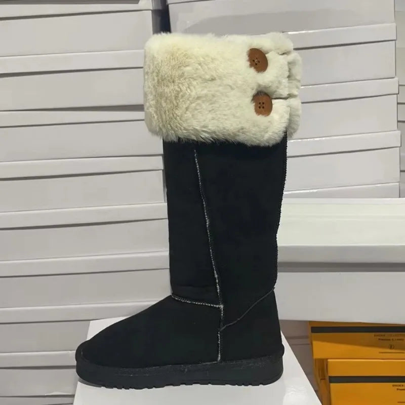 Women Winter Snow Boots Outdoor Warm Plush Cold-proof Women Shoes High Quality Slip on Versatile Round Long Boots Botas De Mujer