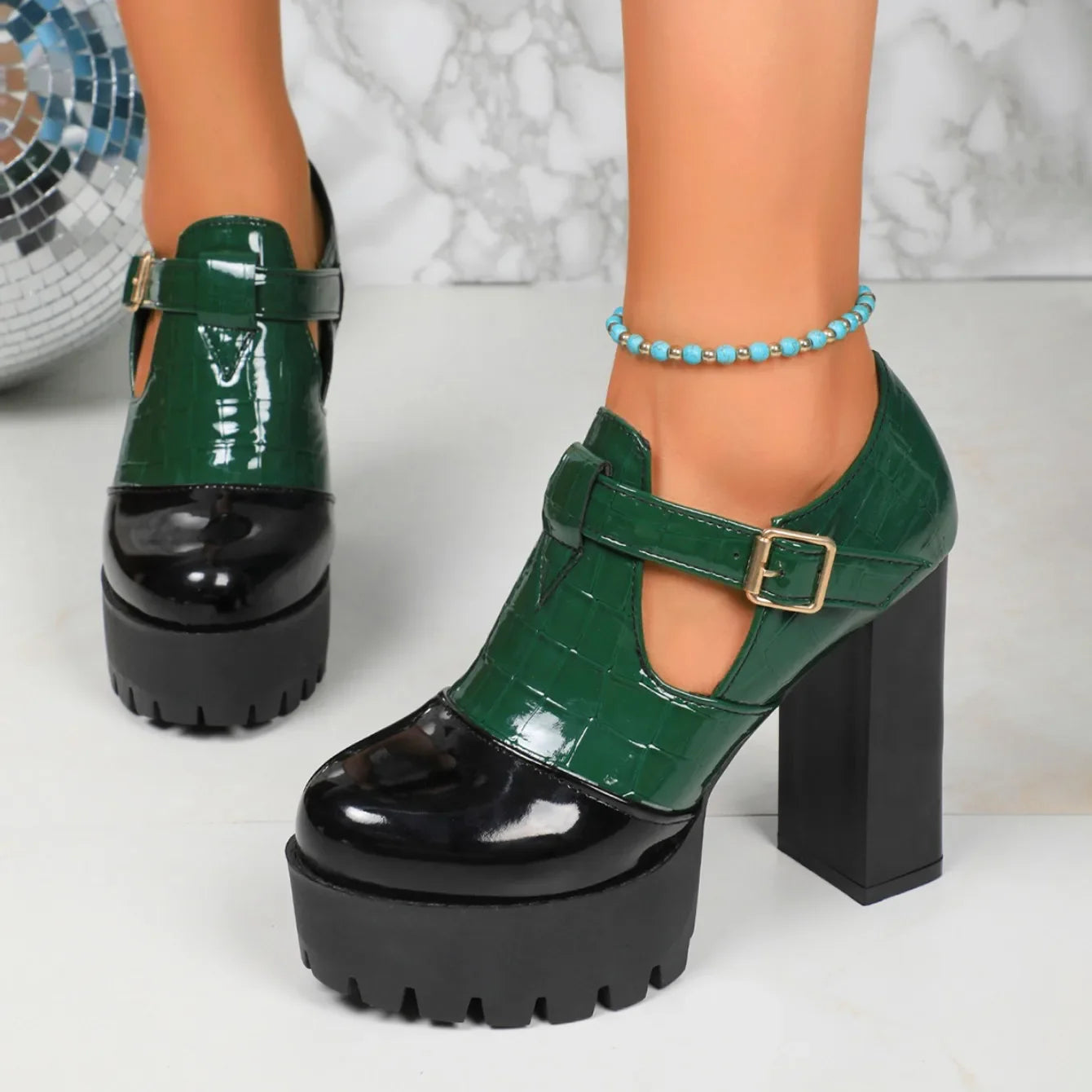 Women Designer Comfortable Fashion Thick Heel Shoes Autumn New Women Round Head Deep Mouth Thick Sole Color Matching High Heels