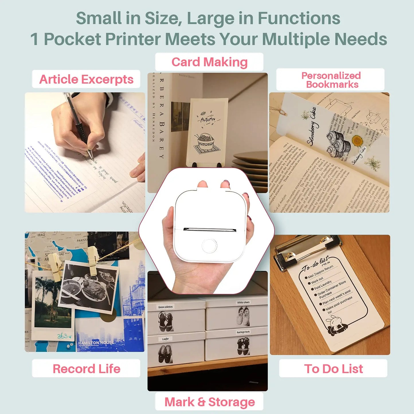 Phomemo T02 Wireless Pocket Thermal Printer Portable Mini Wirelessly BT Connect 203dpi Photo Label Memo List Printing Clearly