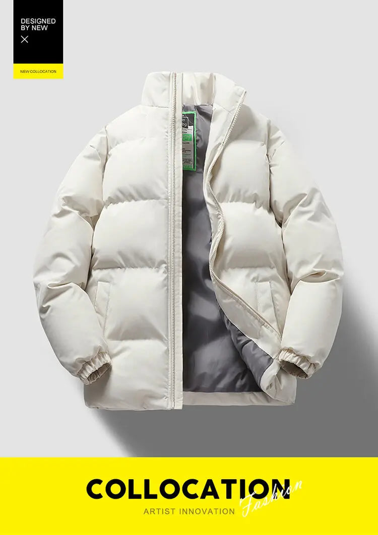 New Printed Winter Thick Sports Men's and Women's Trendy Stand Up Collar Long Sleeved Warm and Comfortable Casual Cotton Jacket