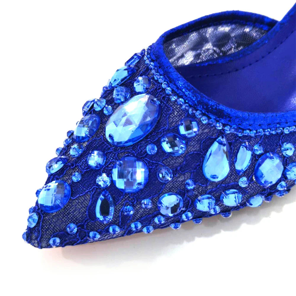 Venus Chan Pointed Toe Heels for Women Party Green Color Full Diamond Lace Matching Design Italian Shoe and Bag Set Designer