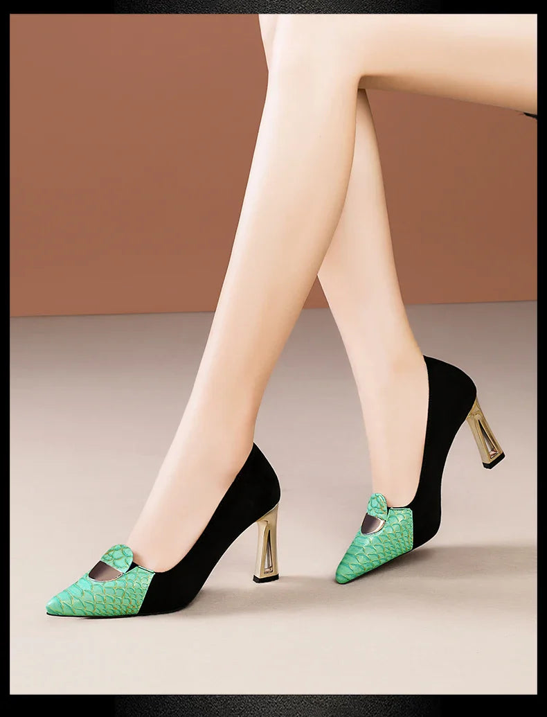 Sexy Fashion Style Women's Heeled Shoes Pointed Tip High Heels One Kick Retro Women Shoes Suede 2025 New Spring Zapatos De Mujer