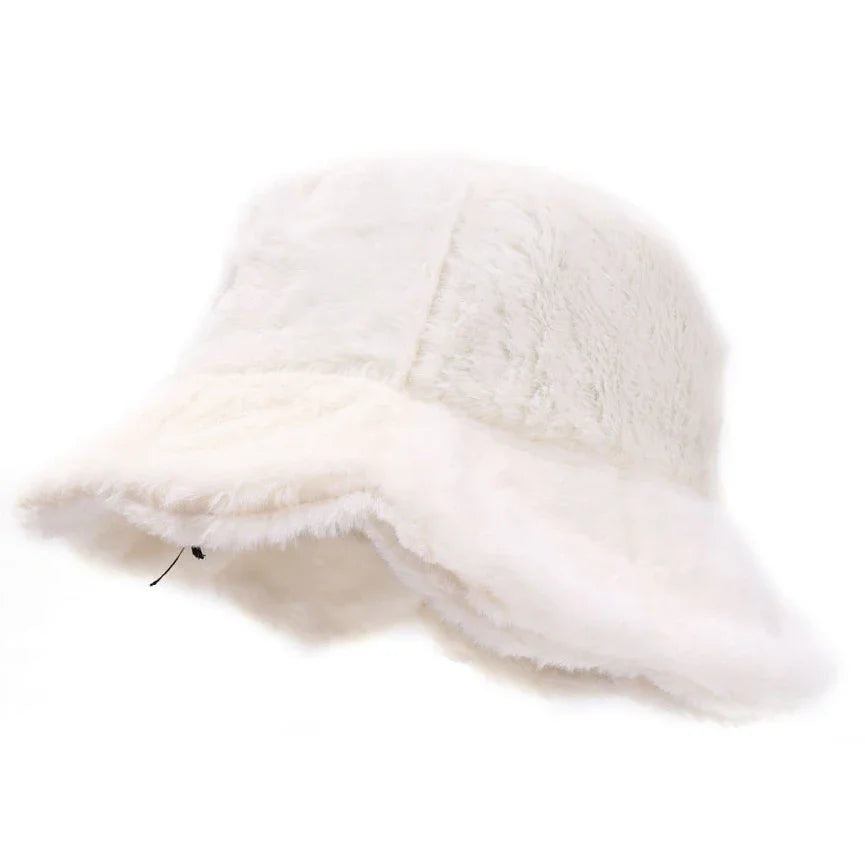 Women Girls Faux Fur Bucket Hat Plush Warm Fisherman Hat Outdoor Windproof Panama Bowl Hats Autumn Street Cold -proof Cap Hats