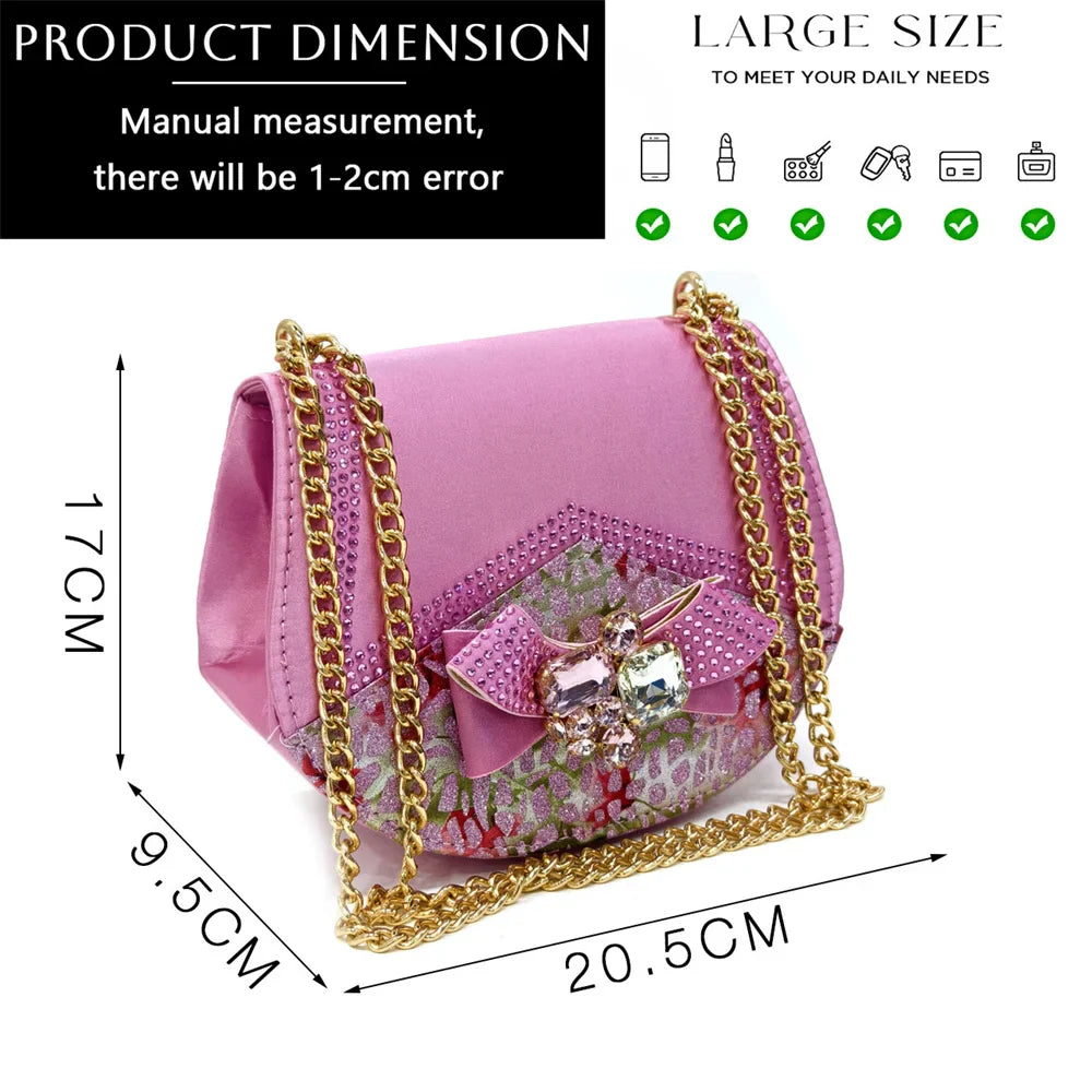 Nigerian Women Heel Party Shoes and Bag Set Royal Blue Colour Rhinestone Handbag Italian Design Wedding INS 2024
