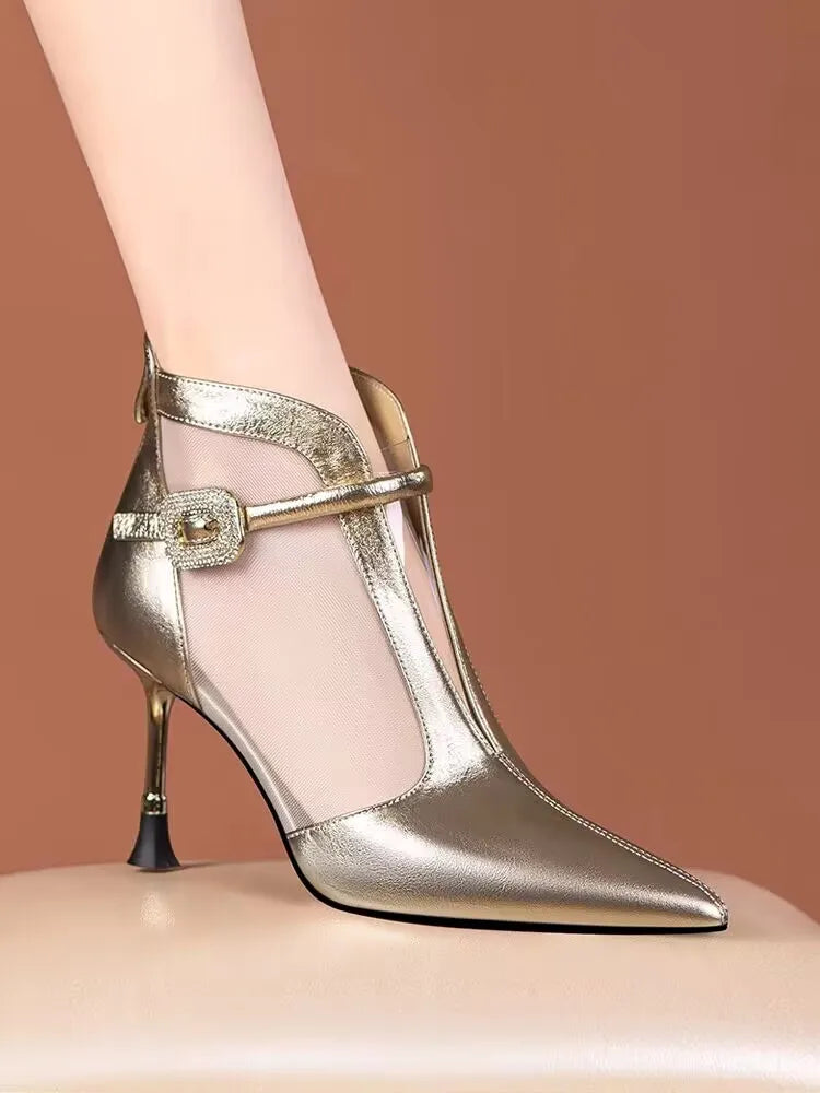 Women's High Heel Sandals Thin Heels Pointed Tip Buckle Women Ankle Boots Side Cutout Sexy Sandalias De Tacón Summer New Style