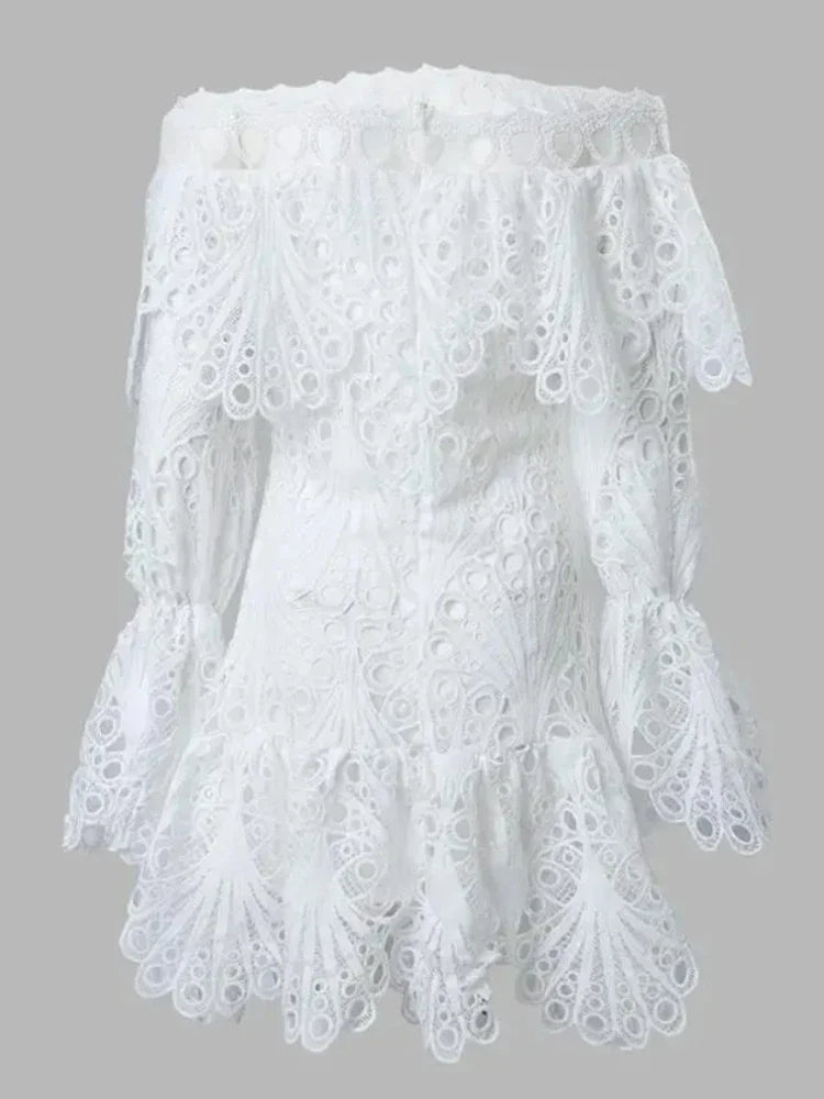 Plus Size Dress Women Party Sweet Off Shoulder New Fall Clothes Hollow Out Long Sleeve Mini Dresses Wholesale Dropshipping 2025