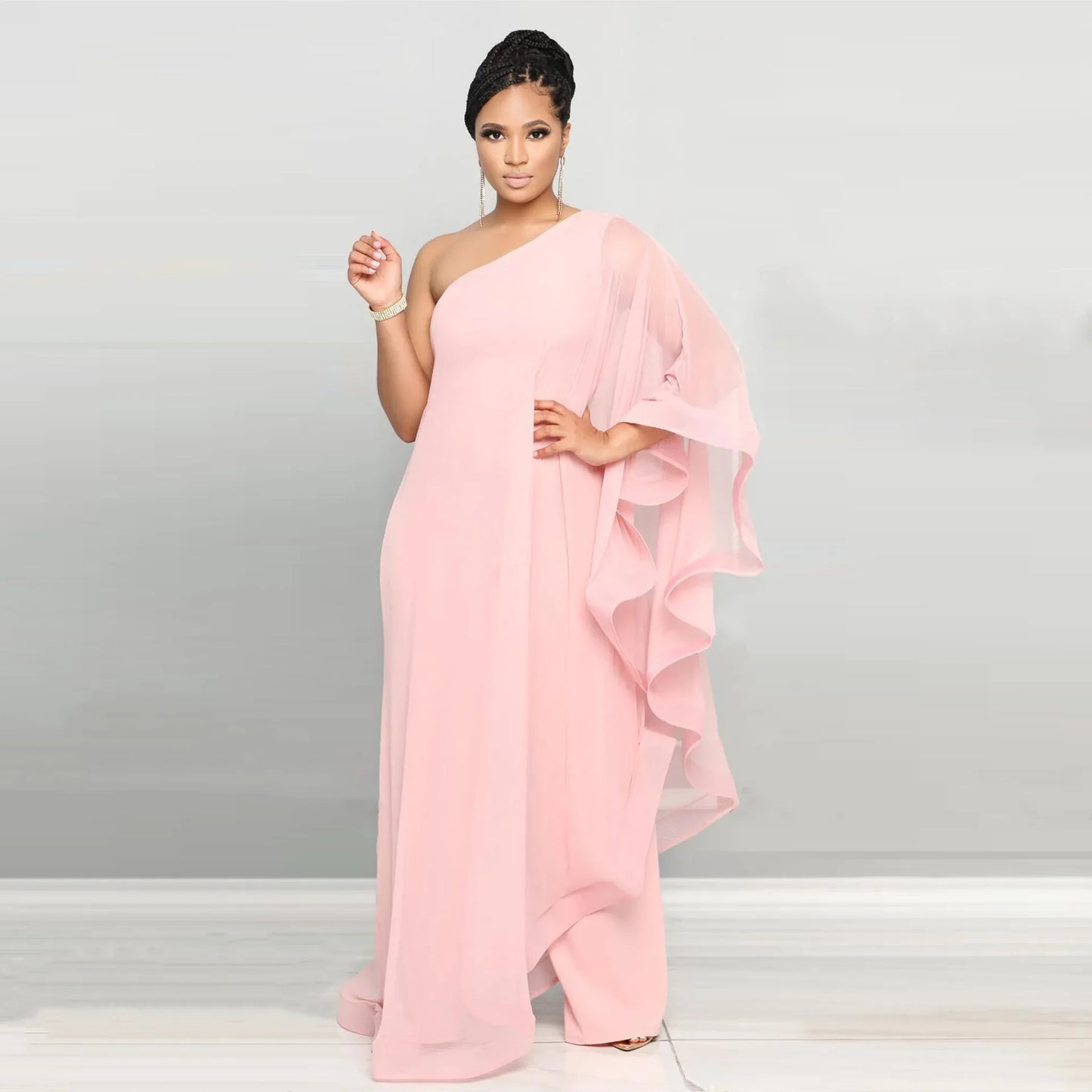White Wide Leg Party Jumpsuit Sexy Women One Shoulder Elegant Solid Ruffles Casual Overalls Rompers