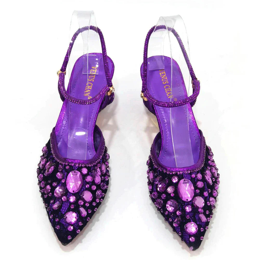 Venus Chan 2023 Newest INS Style Lace Elegant High Heels Pointed-Toe Nigeria Popular Design African Ladies Shoes And Bag Set