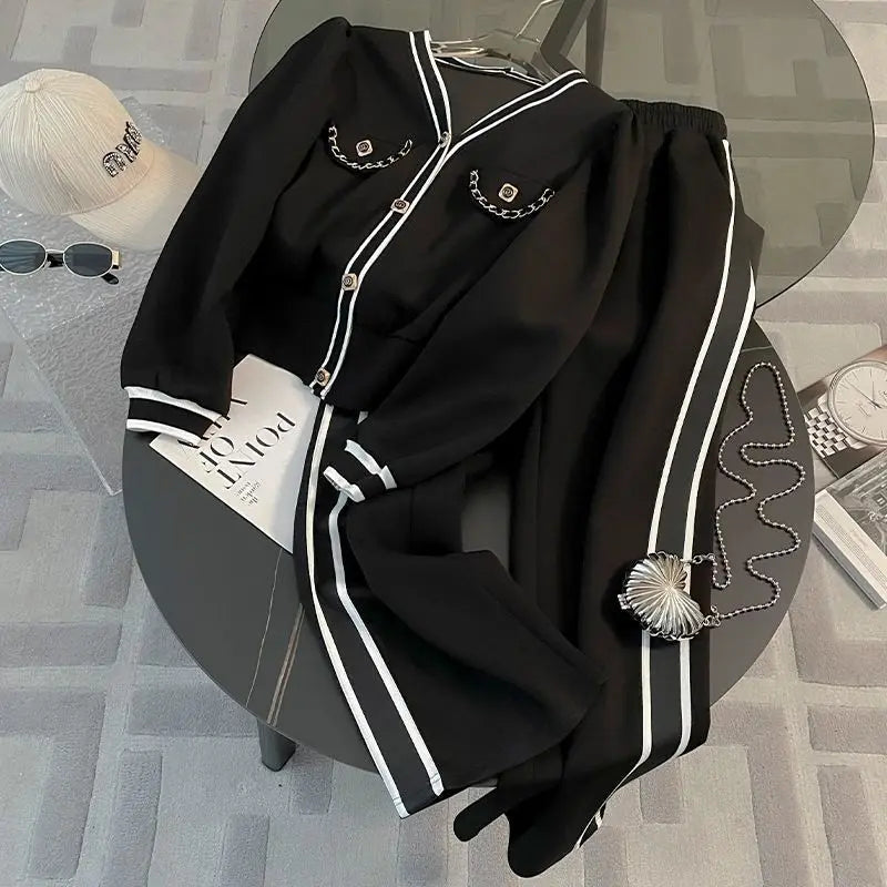 Spring and Autumn High End Casual Sports Set Women's Western V-neck Top Wide Leg Pants Two Piece Setj Uicy Corture Tracksuit