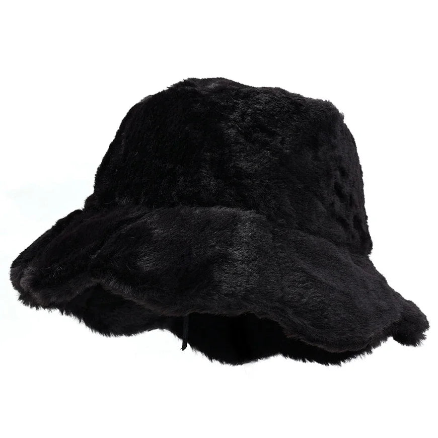 Women Girls Faux Fur Bucket Hat Plush Warm Fisherman Hat Outdoor Windproof Panama Bowl Hats Autumn Street Cold -proof Cap Hats