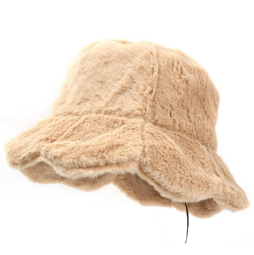 Women Girls Faux Fur Bucket Hat Plush Warm Fisherman Hat Outdoor Windproof Panama Bowl Hats Autumn Street Cold -proof Cap Hats