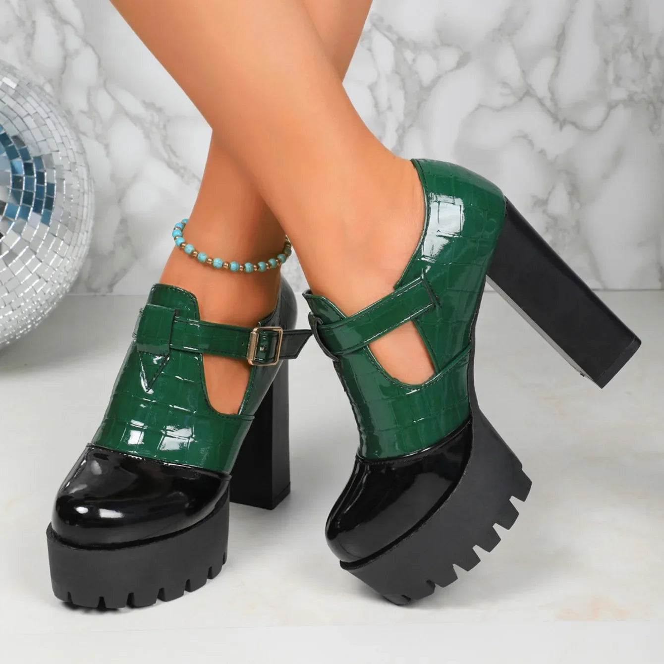 Women Designer Comfortable Fashion Thick Heel Shoes Autumn New Women Round Head Deep Mouth Thick Sole Color Matching High Heels