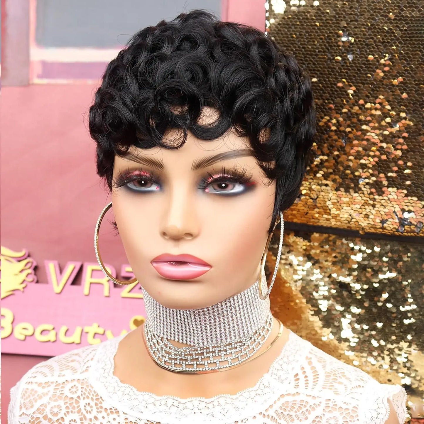 Short Pixie Wigs for Black Women Short Black Curly Pixie Wigs Synthetic Hair Wigs for Black Women Natural Wavy Black Pixie Cut W